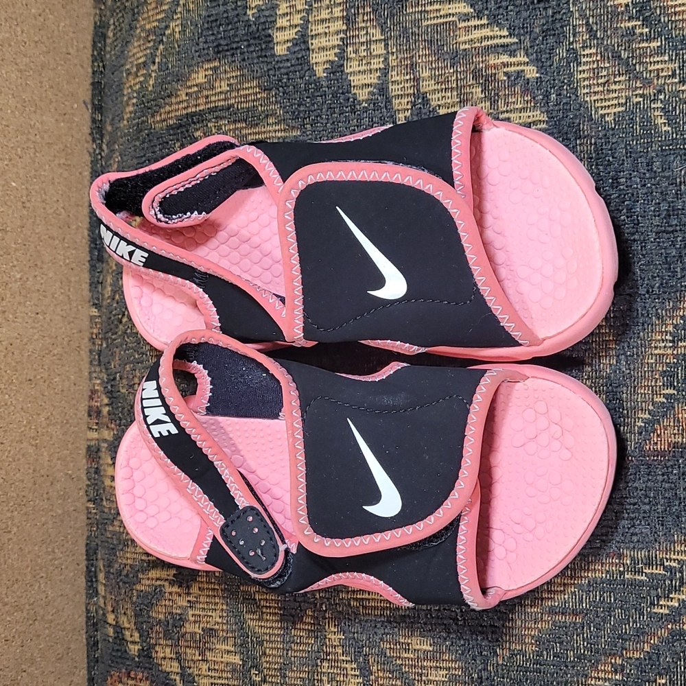 Nike Kids Black and Pink Adjust Sunray Sandals- Size 11